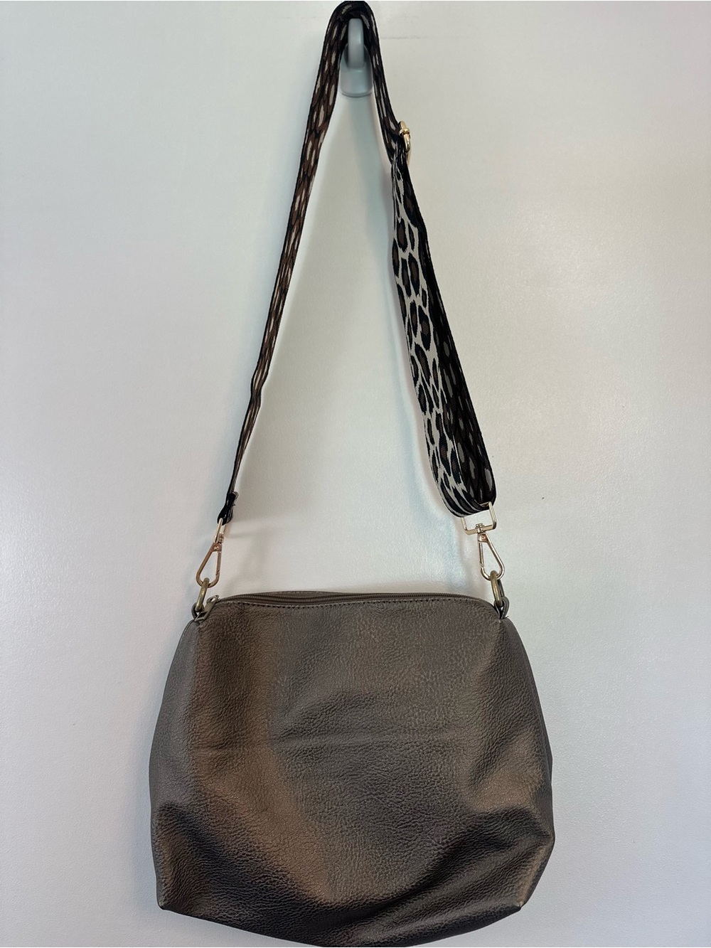 Faux Leather Shoulder Bag with Patterned Strap